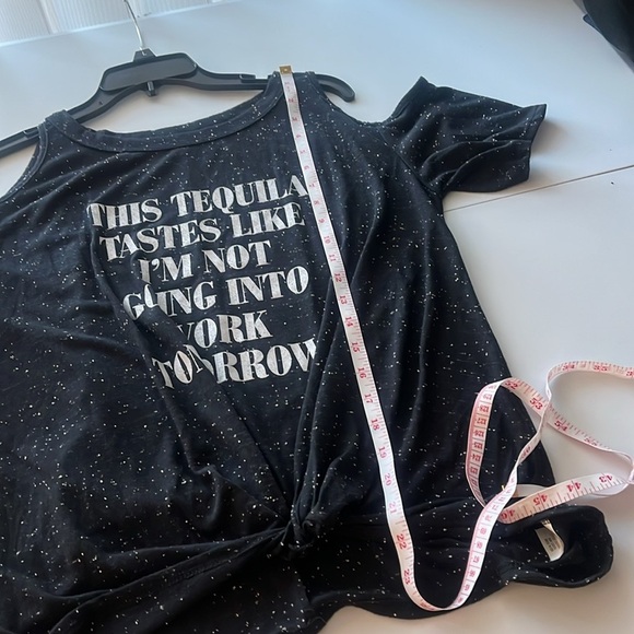 Alya Black Short Sleeve Cut Out T-Shirt with white writing - Picture 6 of 8